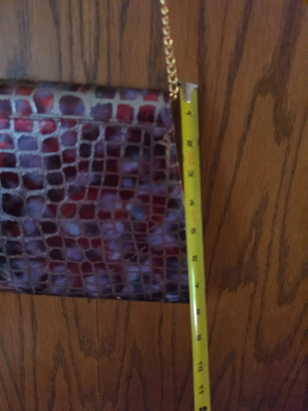Bellini Iridescent Burgundy, Purple, & RedCrocodile Embossed Leather Bag/Clutch